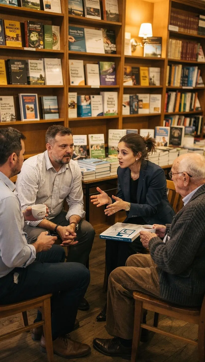 Személyes pénzügyi workshop résztvevői, akik aktívan vitatják a megtakarítási stratégiákat.