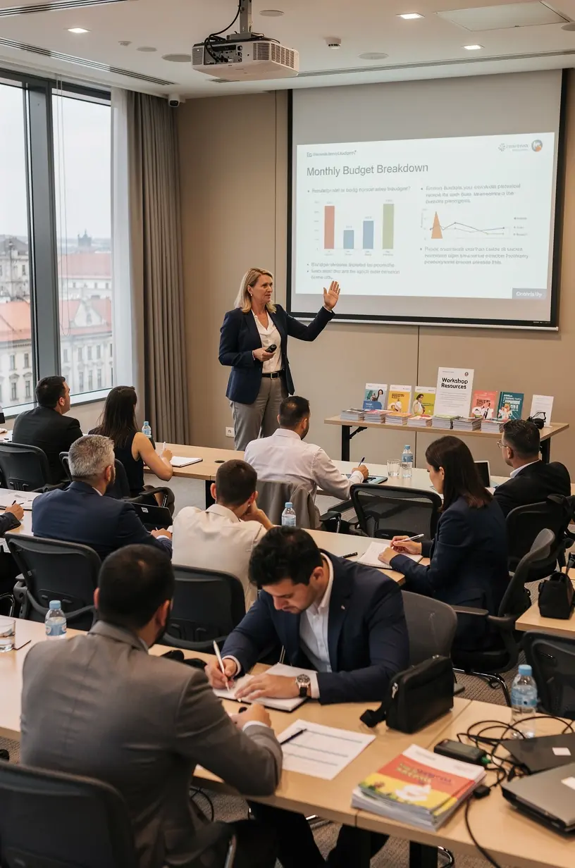 Közösségi találkozó helyszíne, ahol helyiek személyes pénzügyi tanácsokat cserélnek.